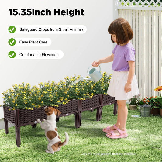 Bymaocar 4-Piece Raised Garden Beds Planter Set 156x38x39cm Brown