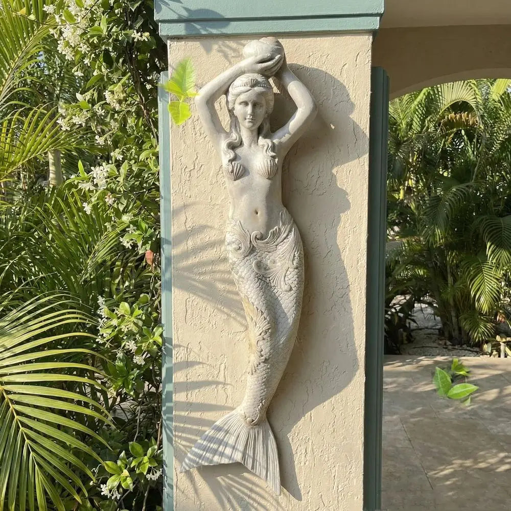 Large Mermaid Statue Wall Hanging - Outdoor/Indoor Magnesium Oxide Sculpture for Garden or Yard Decor