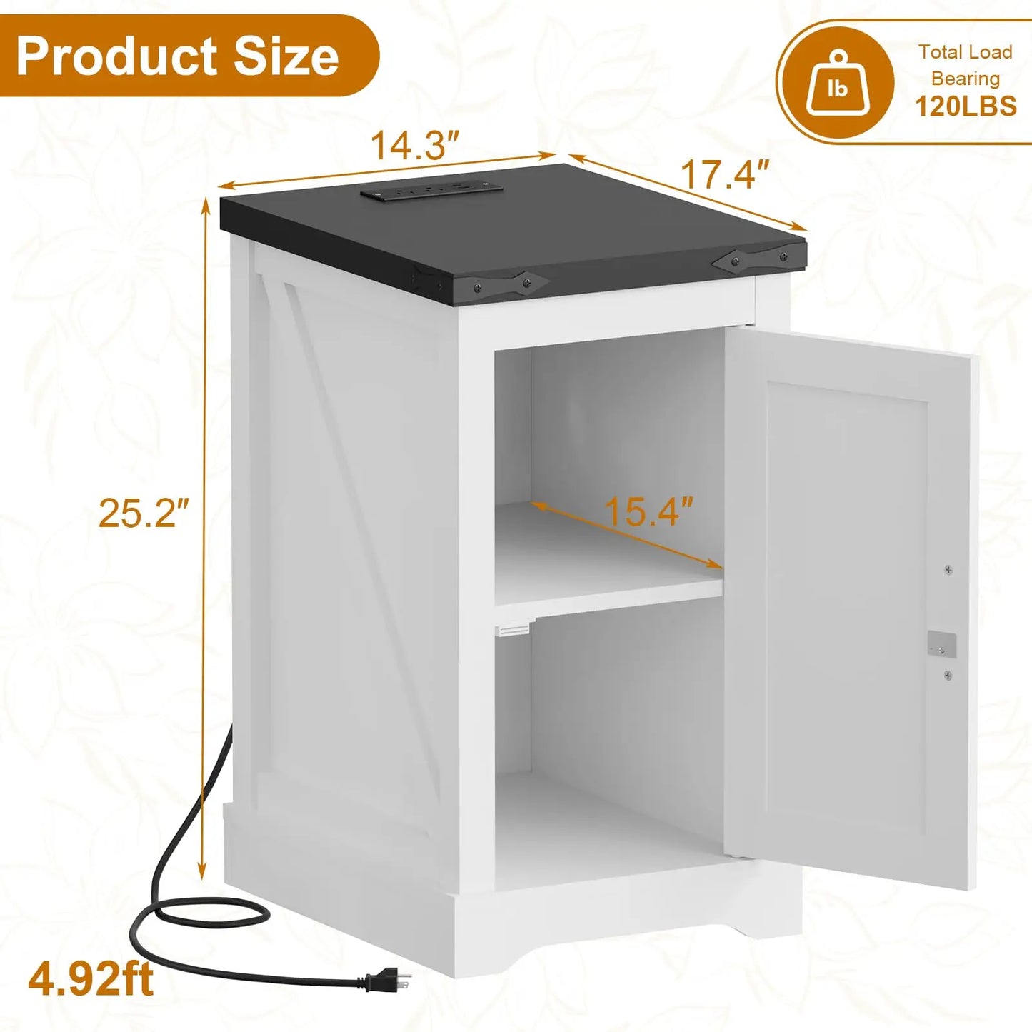 Farmhouse White Nightstand With Charging Station, AC Outlets USB Type-C, Bedside End Table With Cord Management & Storage Shelf
