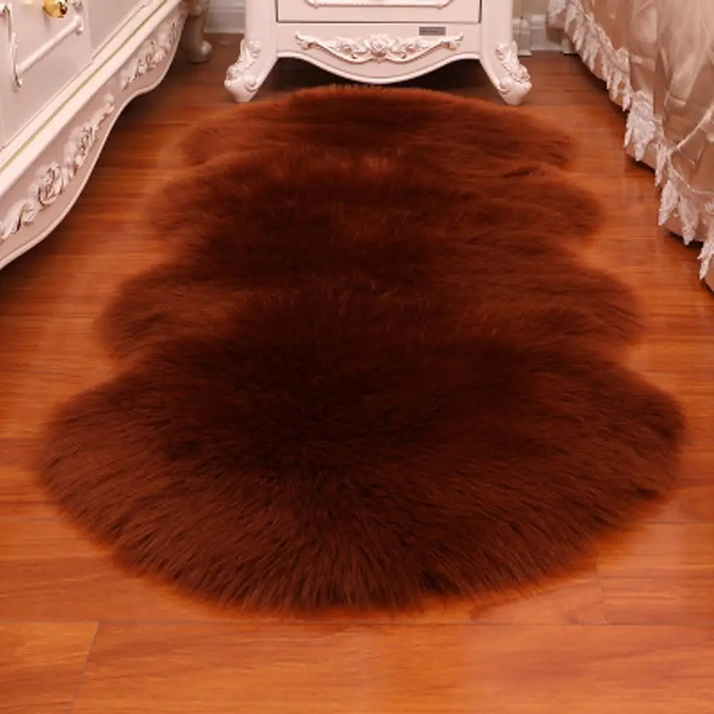 Washable Fluffy Shaggy Faux Fur Sheepskin Rug For Bedroom Mats