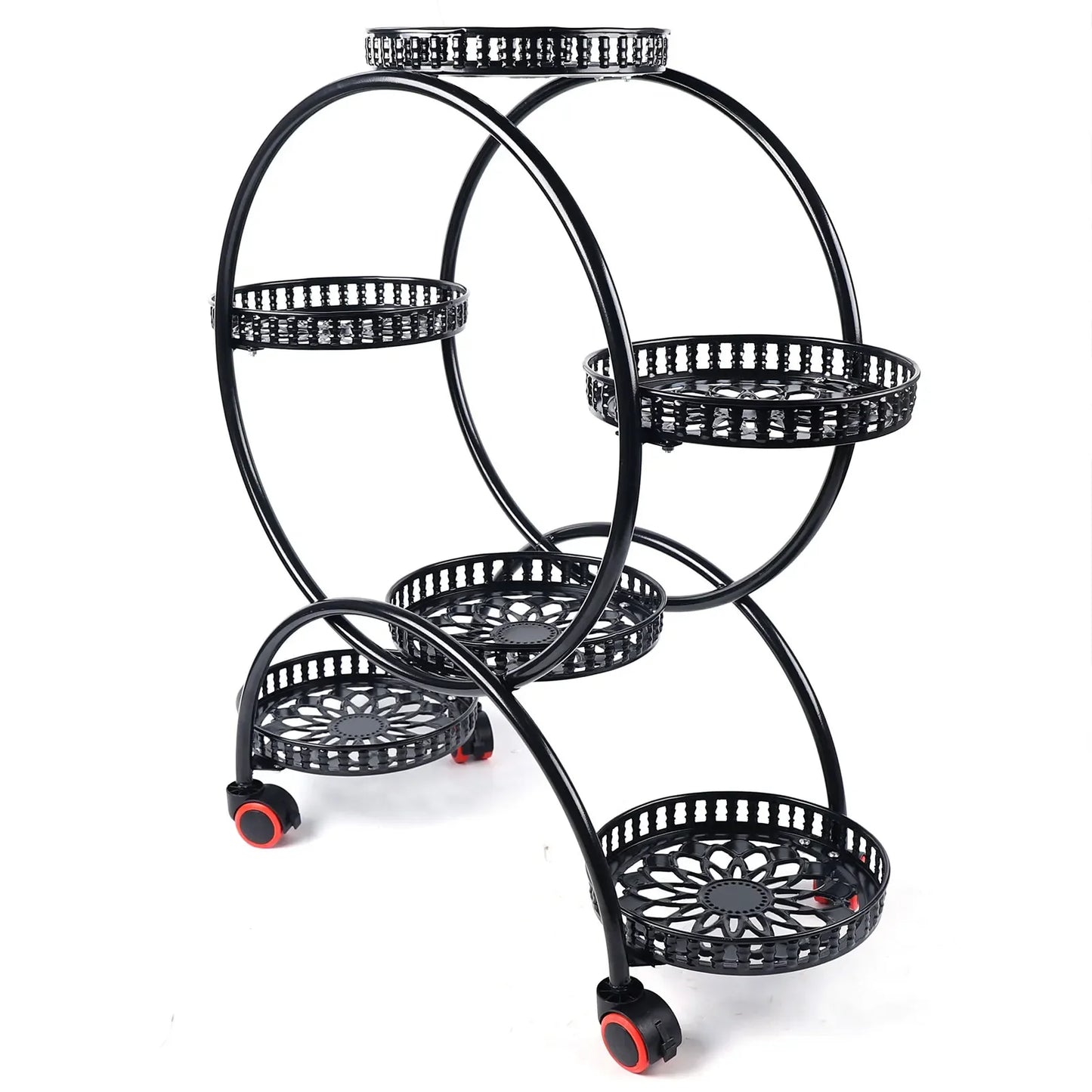 Durable Metal Plant Stand For Six Pots With Wheels