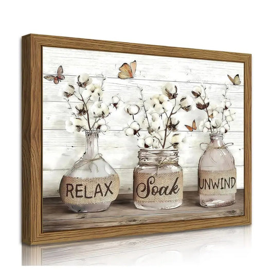 Bathroom Decor Wall Art Framed Rustic Cotton Canvas Painting