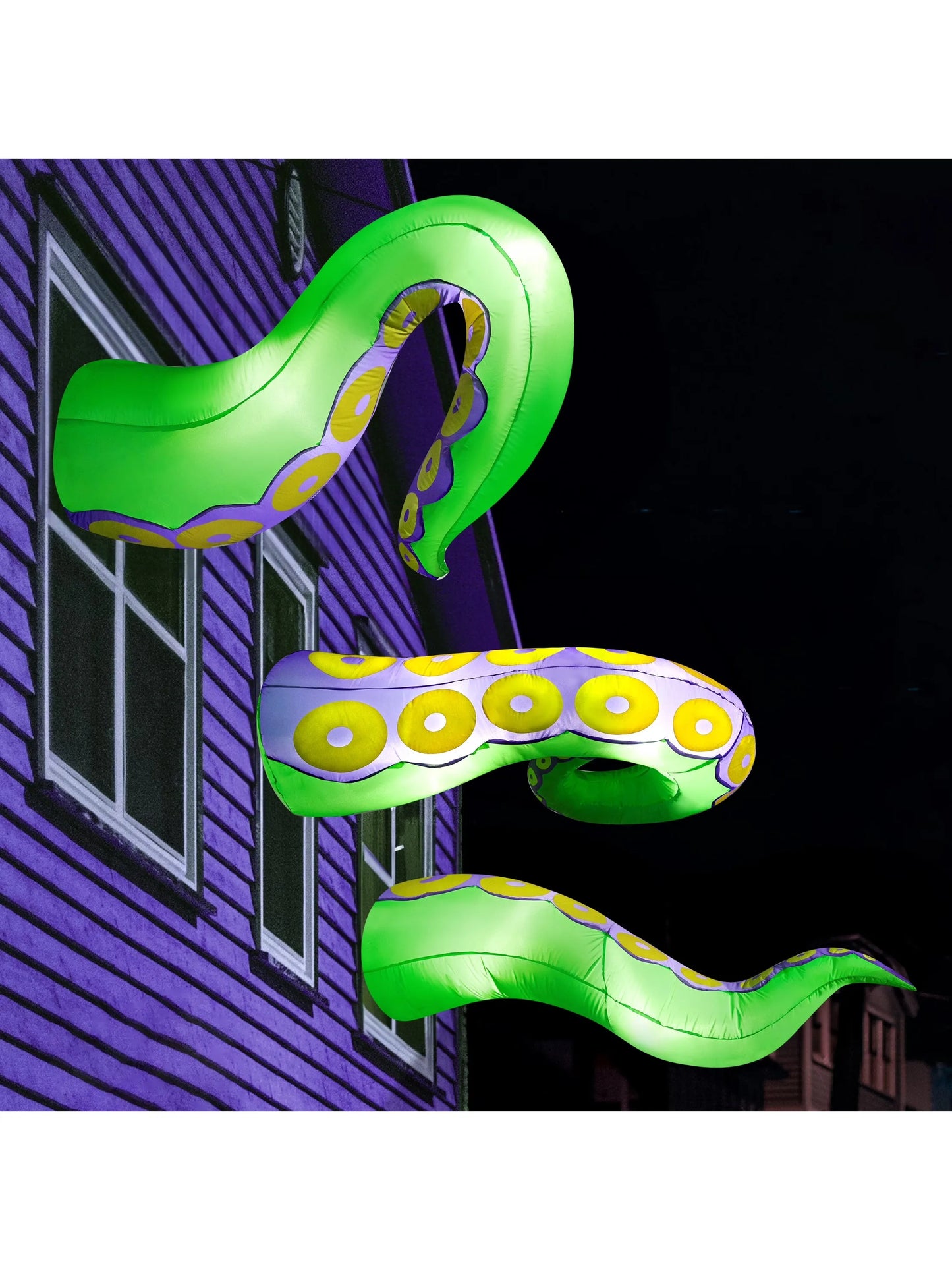 3 Pcs Giant Octopus Halloween Inflatable Outdoor Tentacle Broke Out from Window with Built-in LED Blow Up Inflatable for Window Decoration Yard Garden Lawn Decor