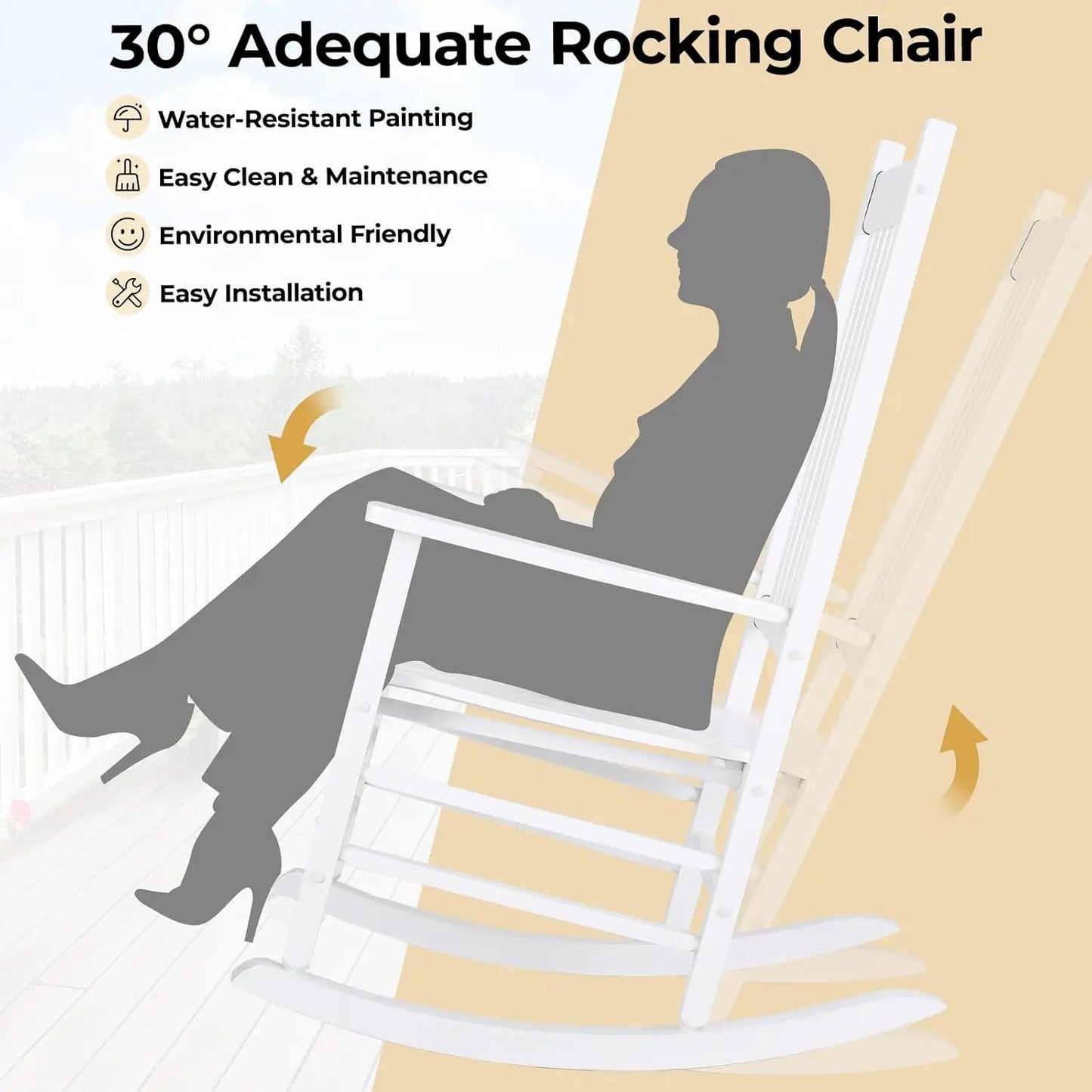 Wooden Rocking Chair Set With Side Table For Porch