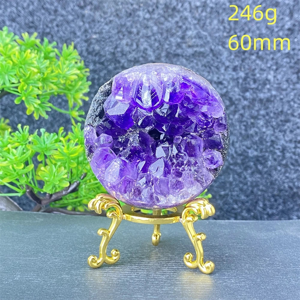 Natural Amethyst Geode Crystal Ornament With Decorative Display Base