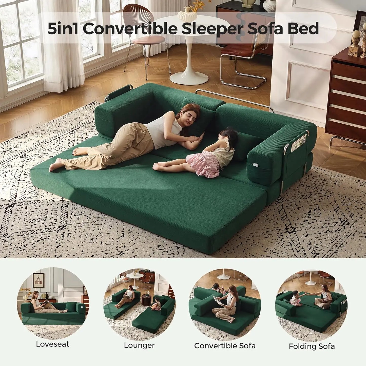 Corduroy Convertible Sofa Bed With Pillows