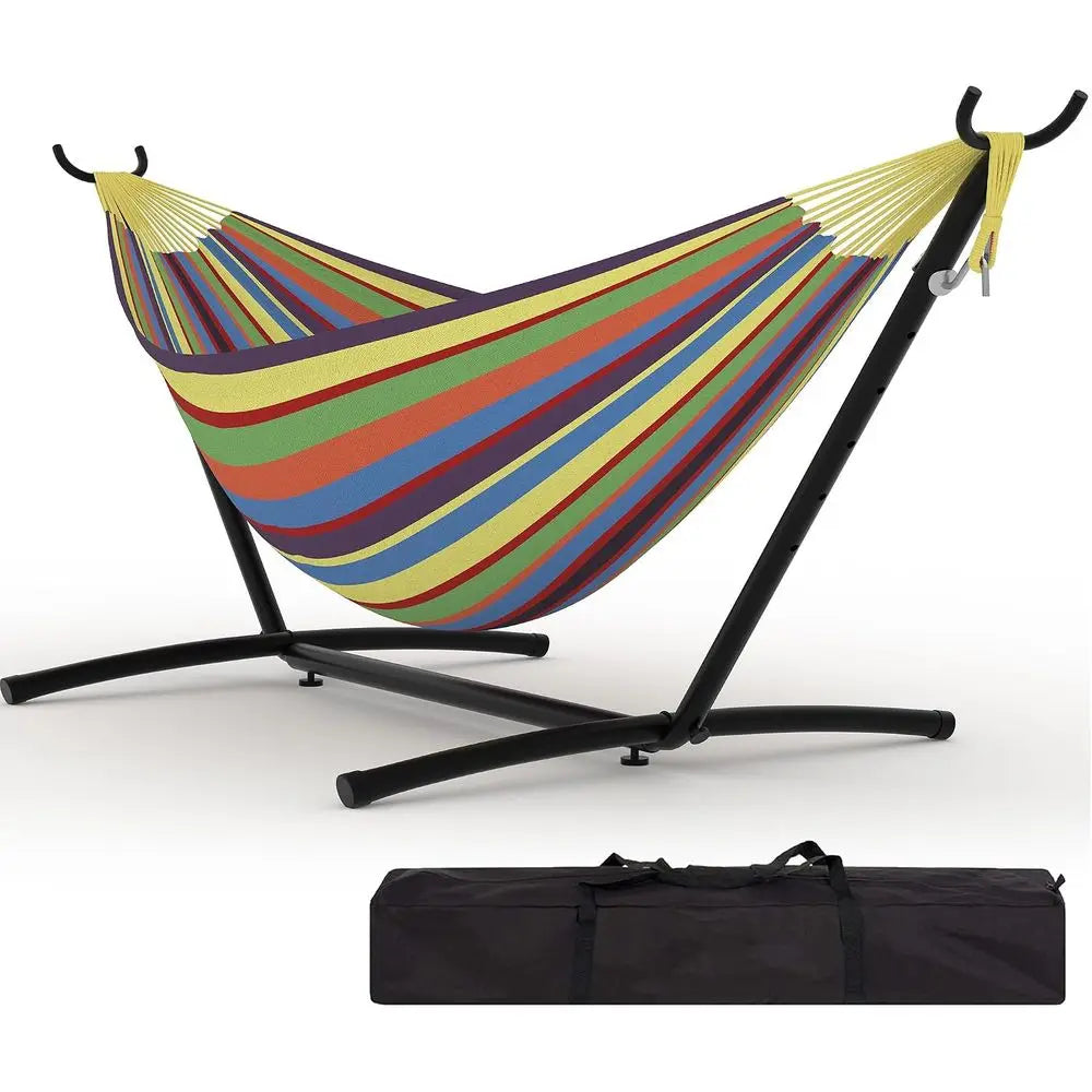 2 Person Hammocks with Stand or Outside, Double Hammocks Portable Space Saving Heavy-Duty Steel Stand or Indoor Outdoor Patio wi
