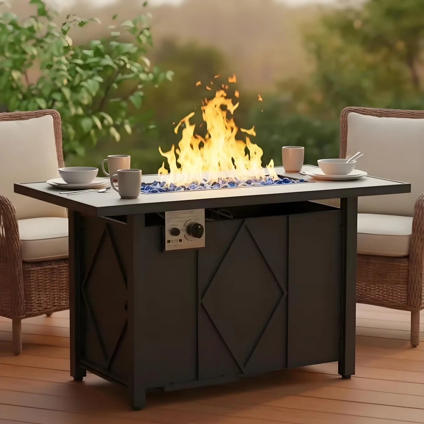JHK Outdoor Propane Fire Pit Table 50,000 BTU For Patio Backyard