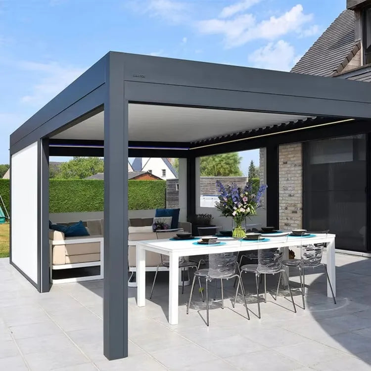 Any Size Custom Smart Rainproof Aluminum Alloy Pergola Motorized Retractable Louver Gazebo For Yard Garden Patio Lounge