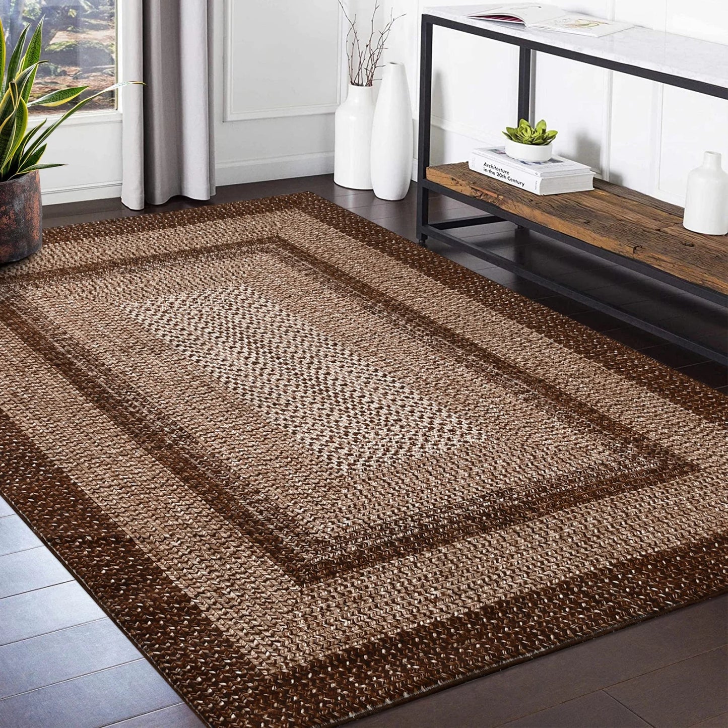 HiMISS Washable Polyester Area Rug for Living Room Non Slip