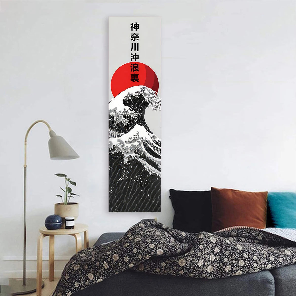 Japanese Ocean Waves Tapestry Red Sun Wall Decor Landscape Art