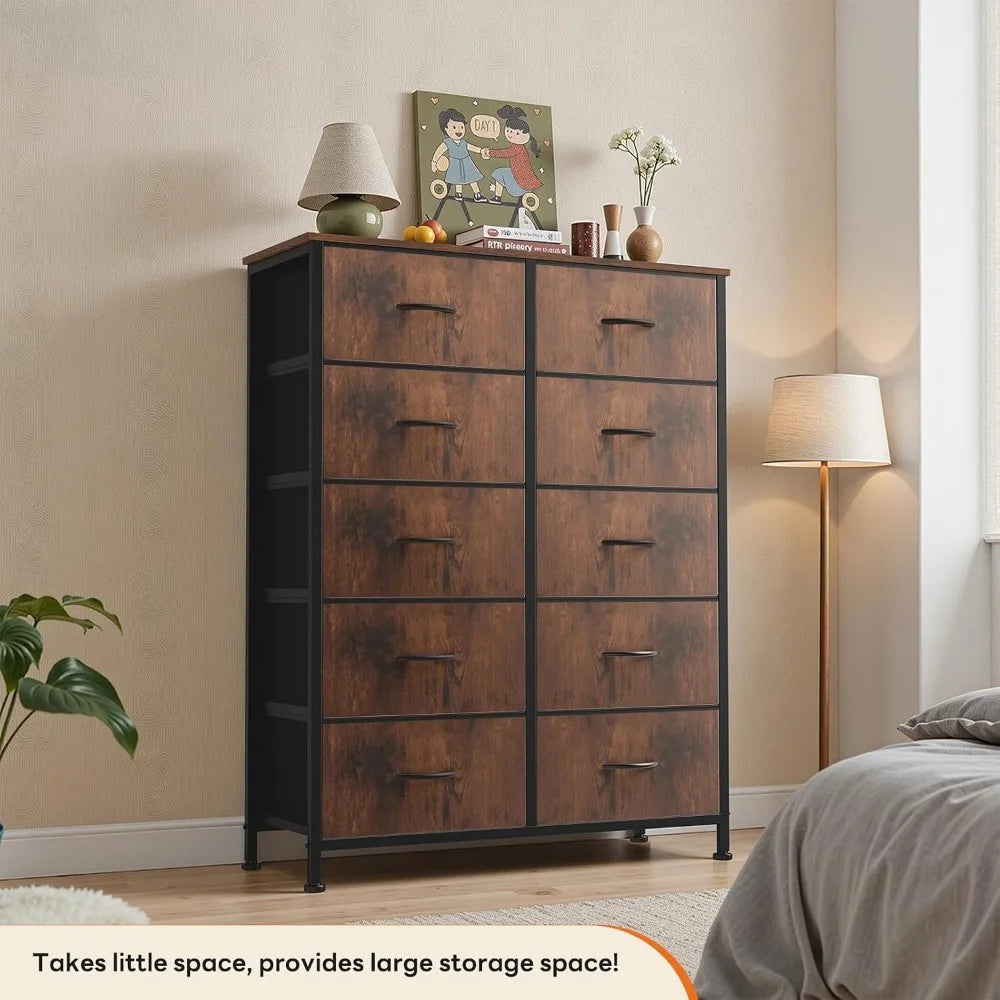 10-Drawer Tall Dresser With Fabric Bins And Anti-Tip