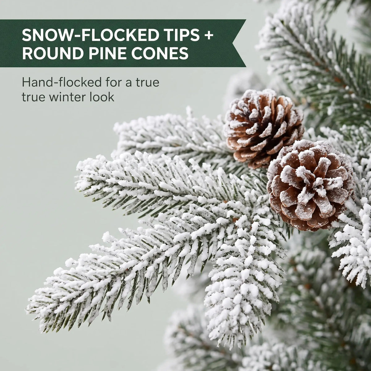 ANIXOL Pre-Lit Slim Pencil Flocked Christmas Tree With Pine Cones