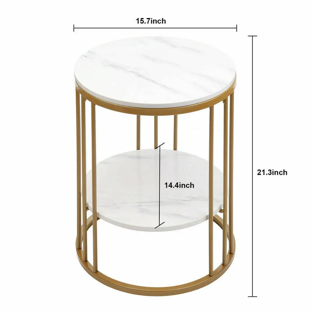 Wisfor 2 Tier Marble Side Table Round Nightstand Jewellery Storage