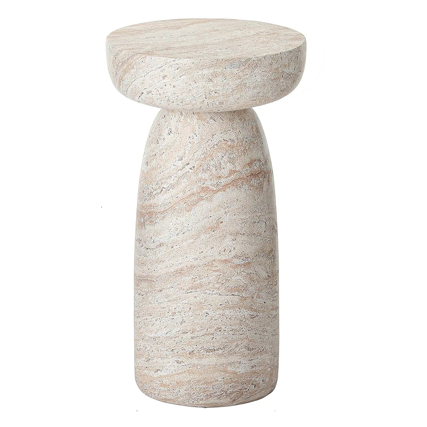 13" Natural Stone Grain Mushroom Side Table Waterproof Freestanding Patio End Table for Balcony Yard Hallway Sofa Decor