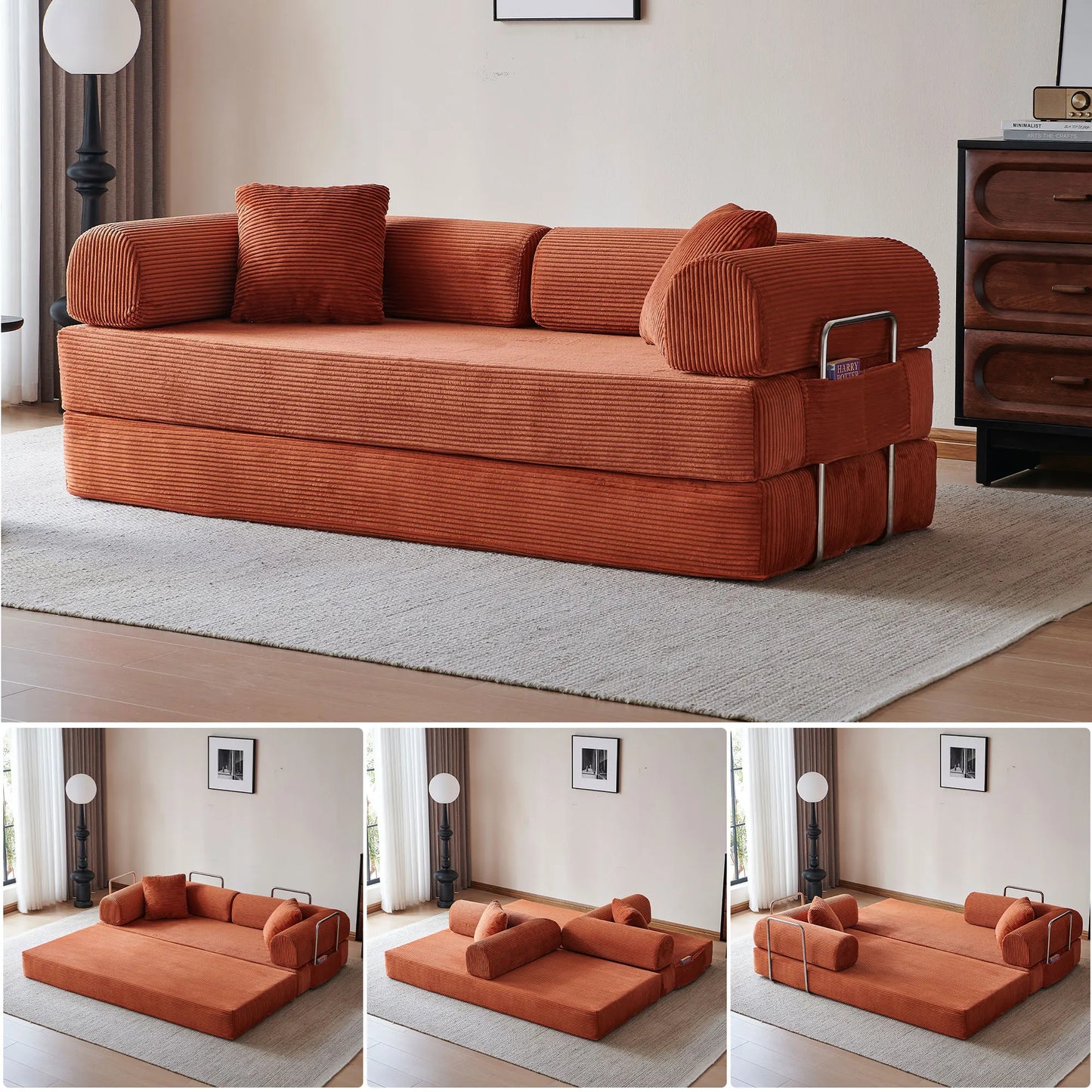 NONECN Corduroy Folding Convertible Sofa Bed Loveseat Sleeper