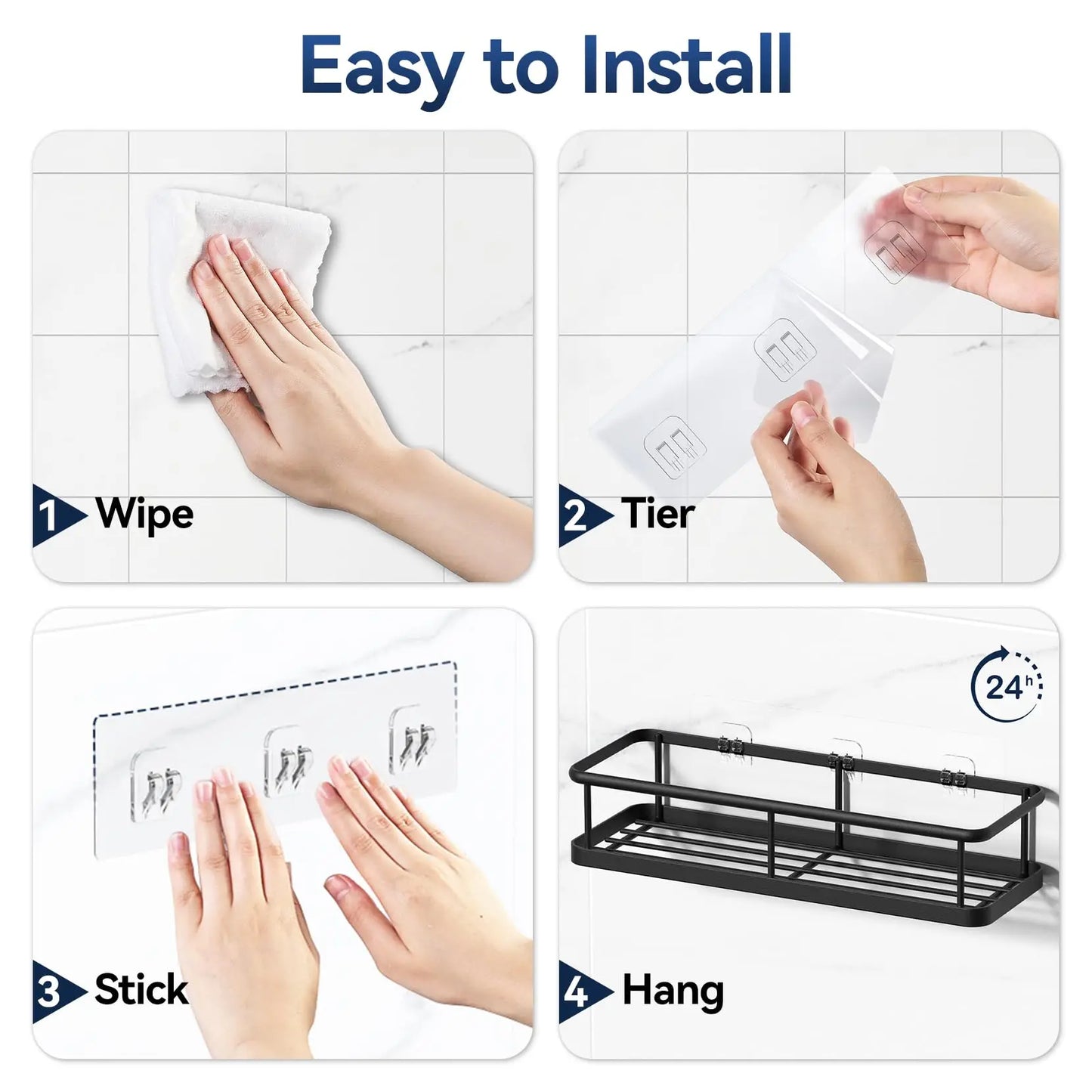 Shower Caddy Adhesive, No Drill Bathroom Shower Organizers, with Removable Hooks, Rust Proof Shower Shelves, Wall-Mounted Shower Holder