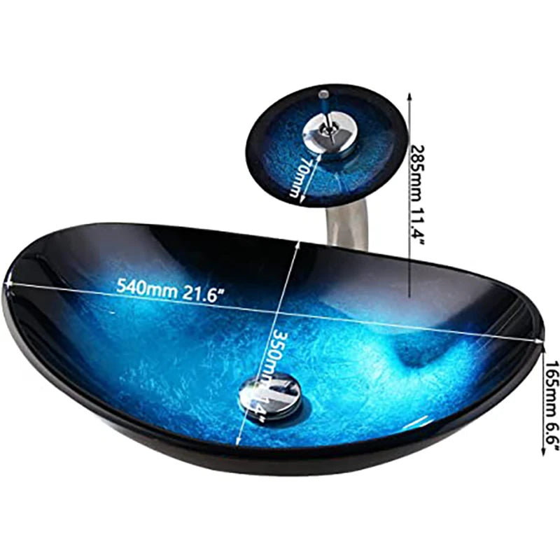 YANKSMART Oval Bathroom Vessel Sink With Waterfall Faucet
