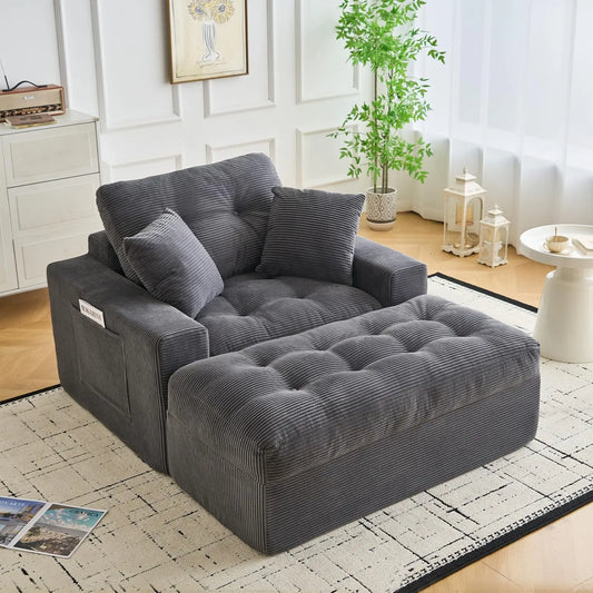 HobbyLane Corduroy Cloud Chaise Lounge With Ottoman And Pillows