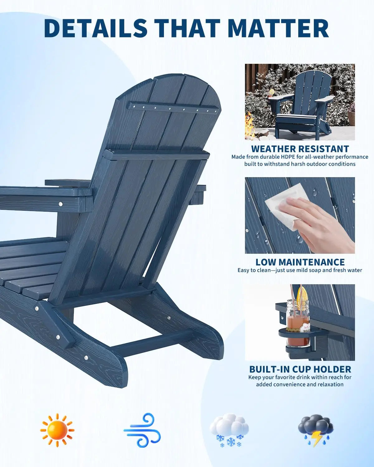 HiMISS Folding Adirondack Chair With Cup Holder