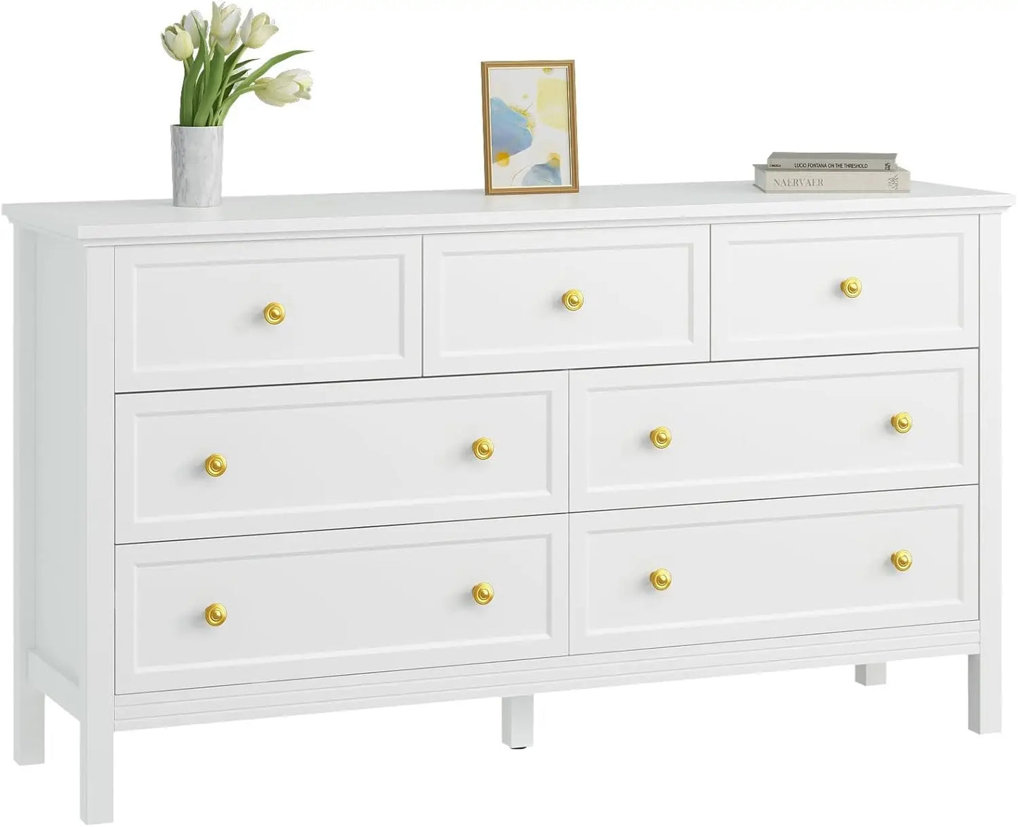 Black Dresser for Bedroom, 9 Drawer Dresser with Wide Drawers and Gold Metal Handles, 59" White and Gold Dressers TV Stand,