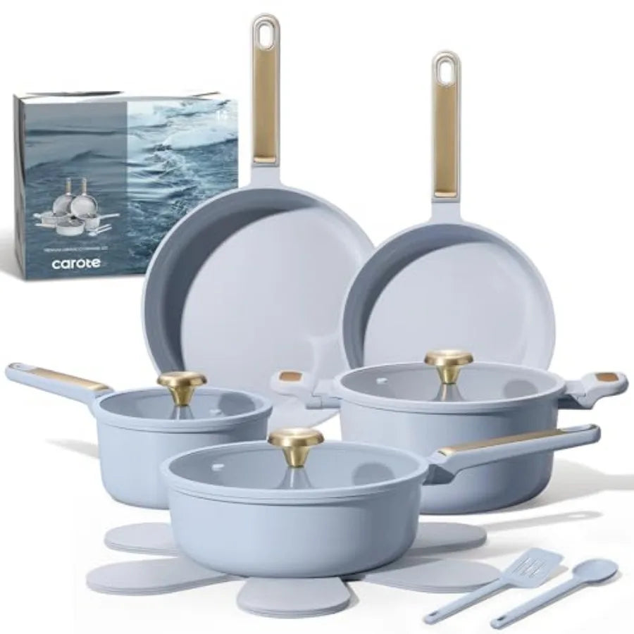 Ceramic Nonstick Cookware Set 14 Piece PFAS Free Non Toxic