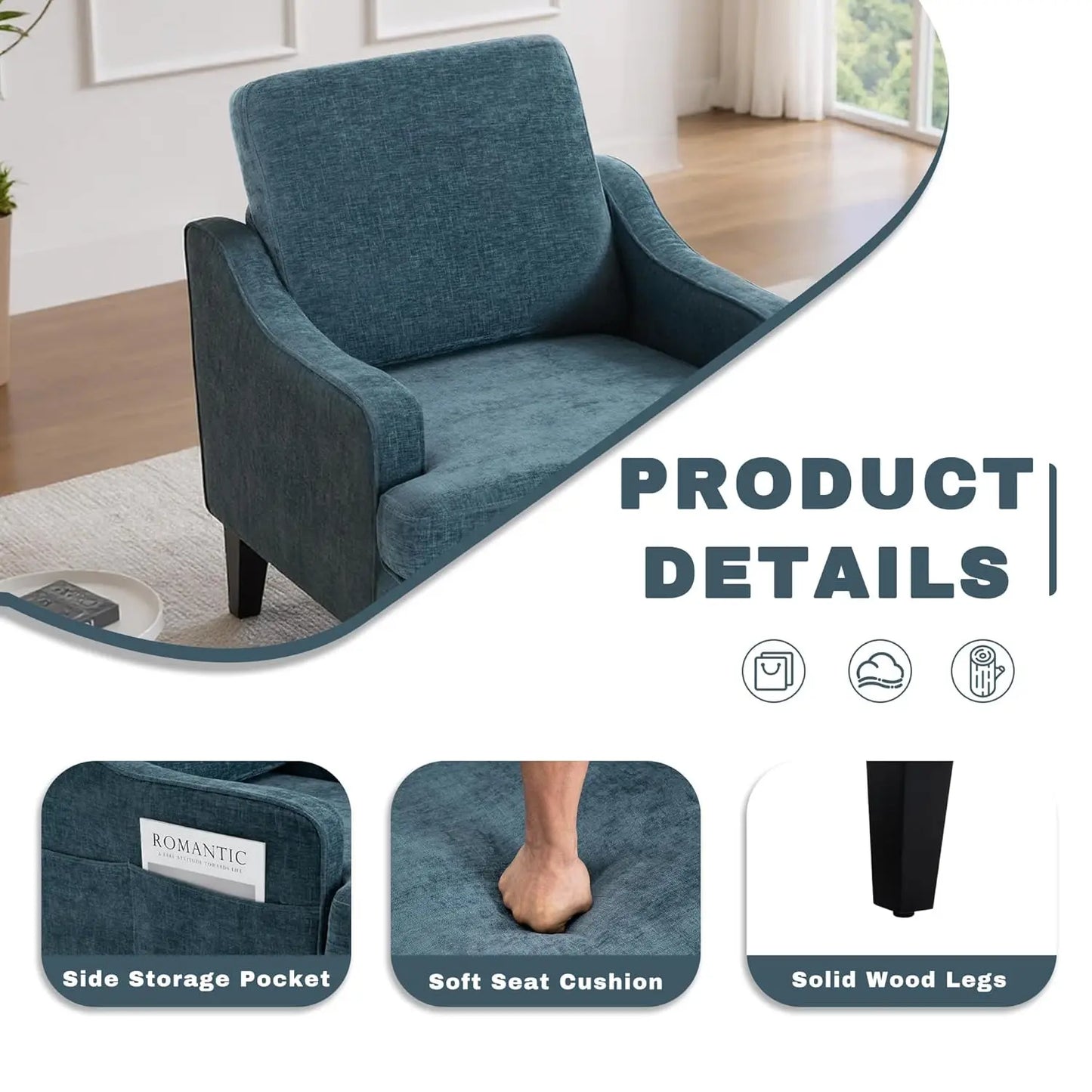 MOYU Accent Chairs Set of 2 Chenille Upholstered Armchairs