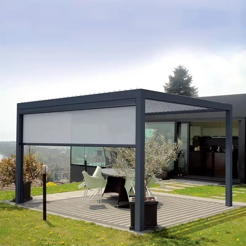 Any Size Custom Smart Rainproof Aluminum Alloy Pergola Motorized Retractable Louver Gazebo For Yard Garden Patio Lounge