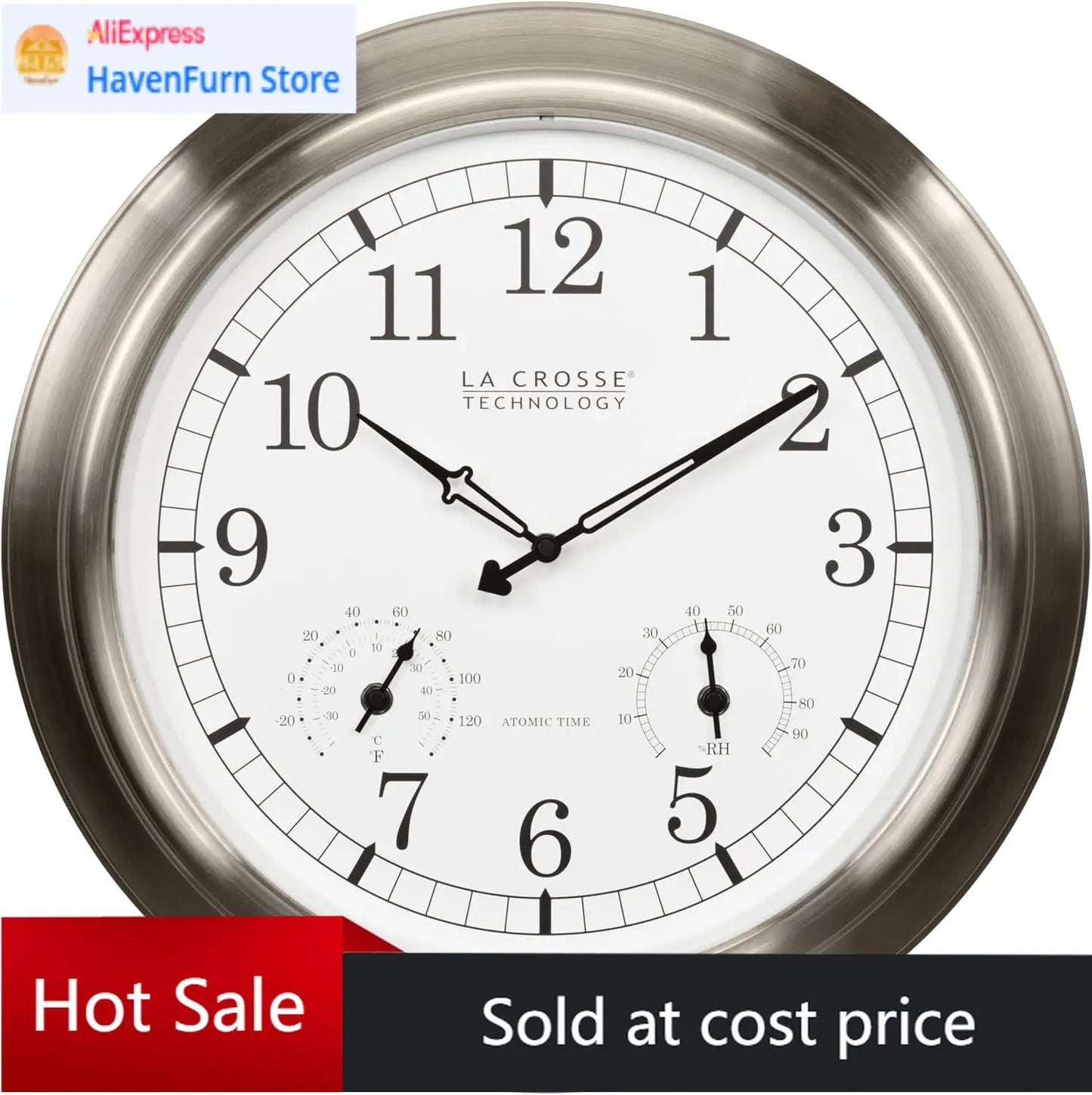 Indoor/Outdoor Classic Stainless Steel Atomic Analog Wall Clock