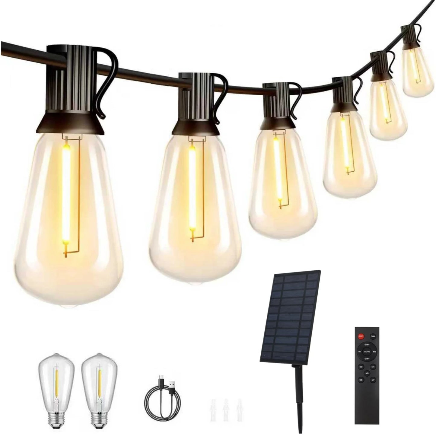 Solar Outdoor String Lights ST38 Patio Lights Waterproof for Porch, Deck, Garden, Backyard, Balcony, 2700K