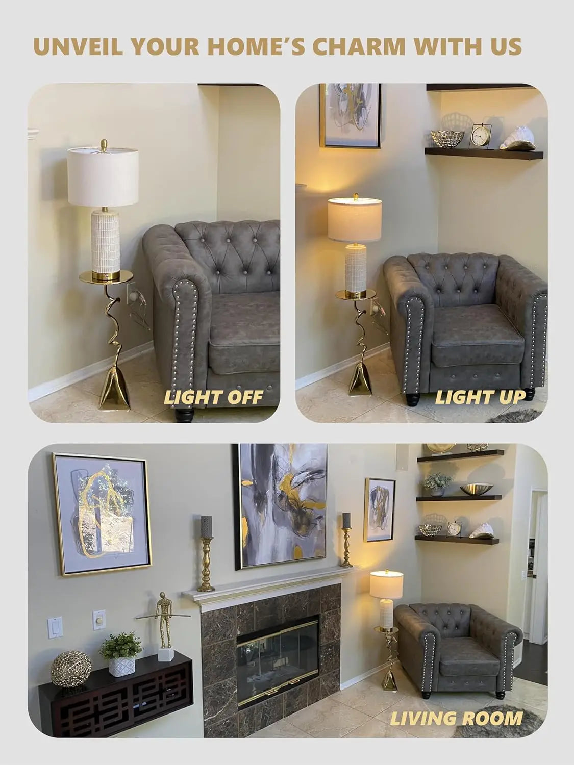 Modern Ceramic Touch Table Lamp with USB A+C Ports, Dimmable Nightstand Light for Bedroom Living Room Office