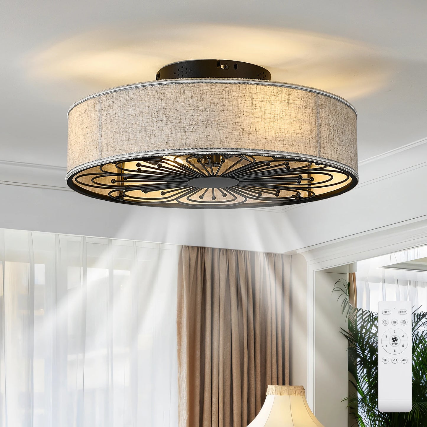 ARLGSITE Caged Ceiling Fan Light Low Profile Farmhouse Bladeless