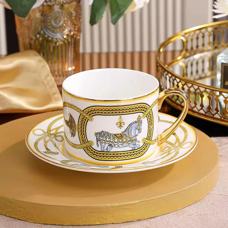 Light luxury bone china war horse western food plate personalized steak plate afternoon tea snack plate dinner plate coffee cup