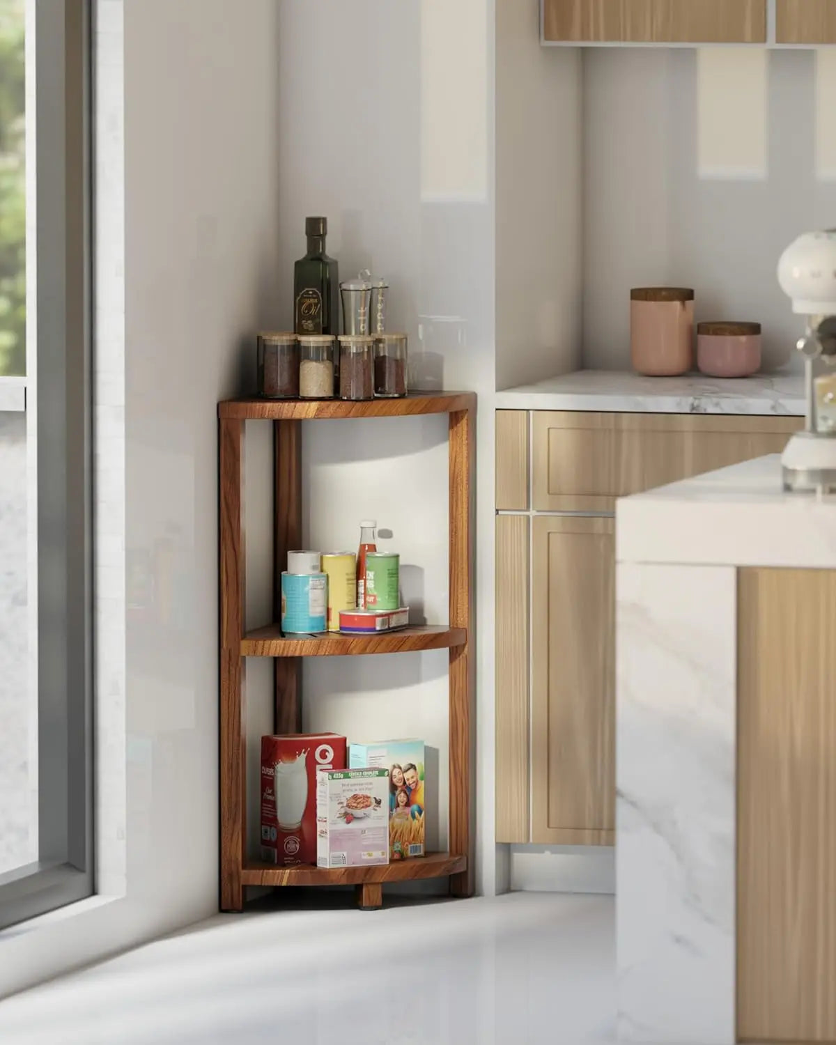 XMSJ 3-Tier Corner Wood Shower Caddy