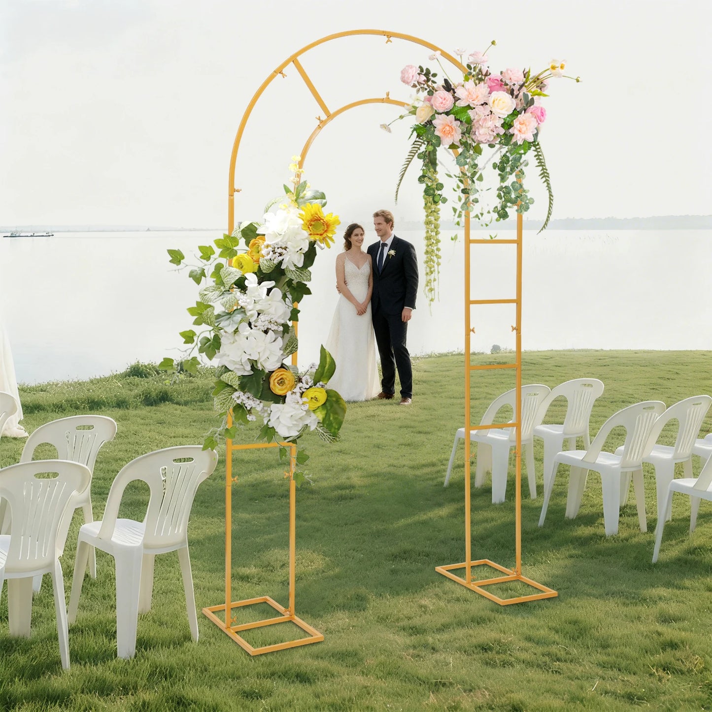 7.2*4.3 FT Wedding Arch Frame Stand Heavy Duty Metal Party Decoration Arch for Ceremony, Birthday Party, Baby Shower, Event Backdrop Support