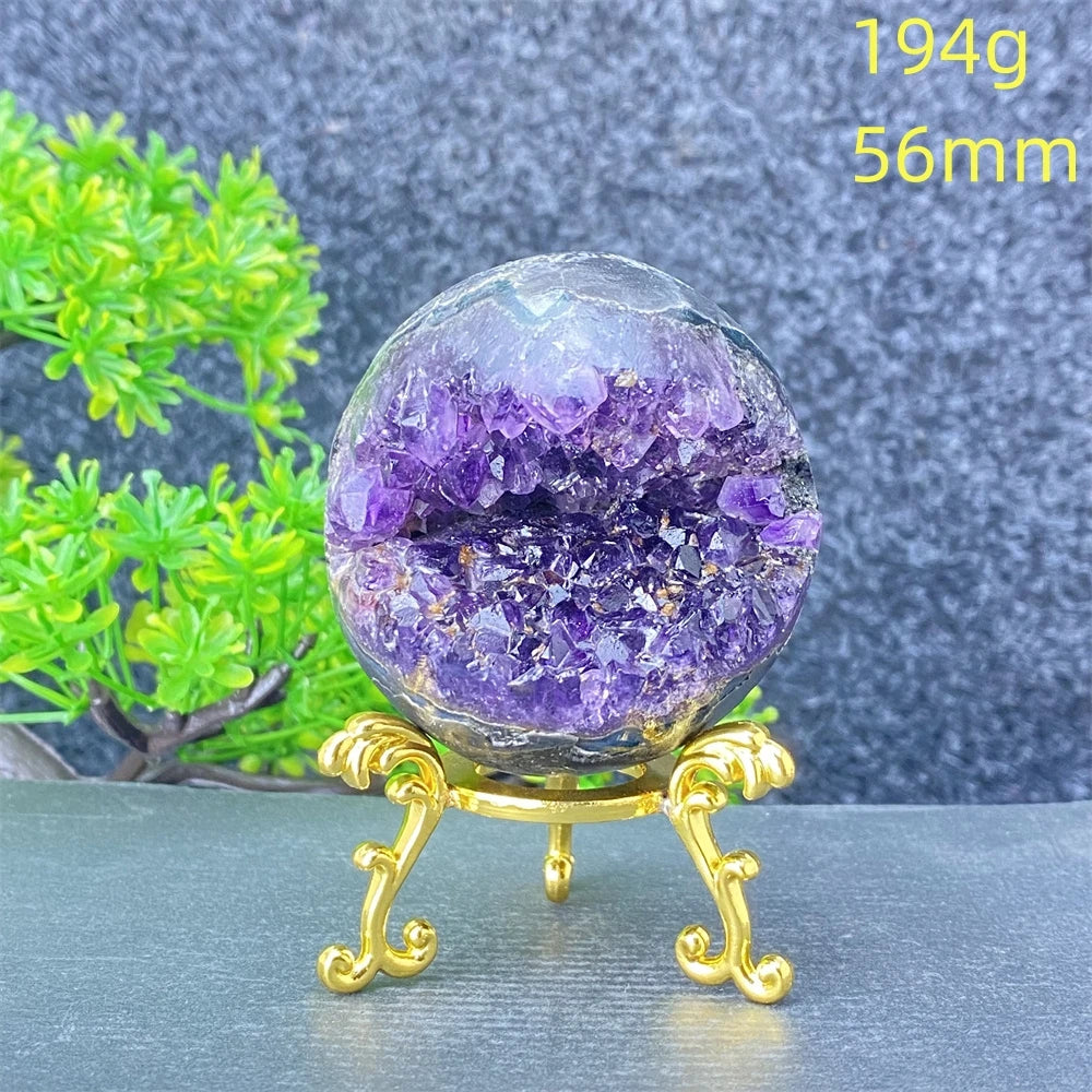Natural Amethyst Geode Crystal Ornament With Decorative Display Base