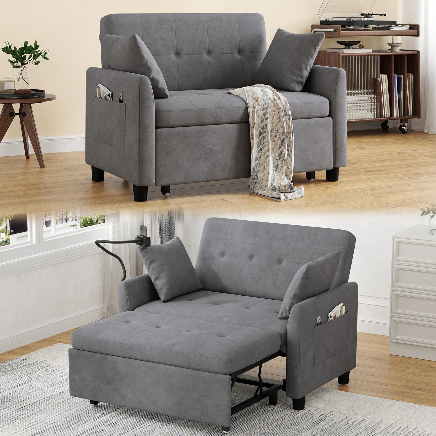 Someet Convertible Sleeper Chair Bed With USB And Phone Holder