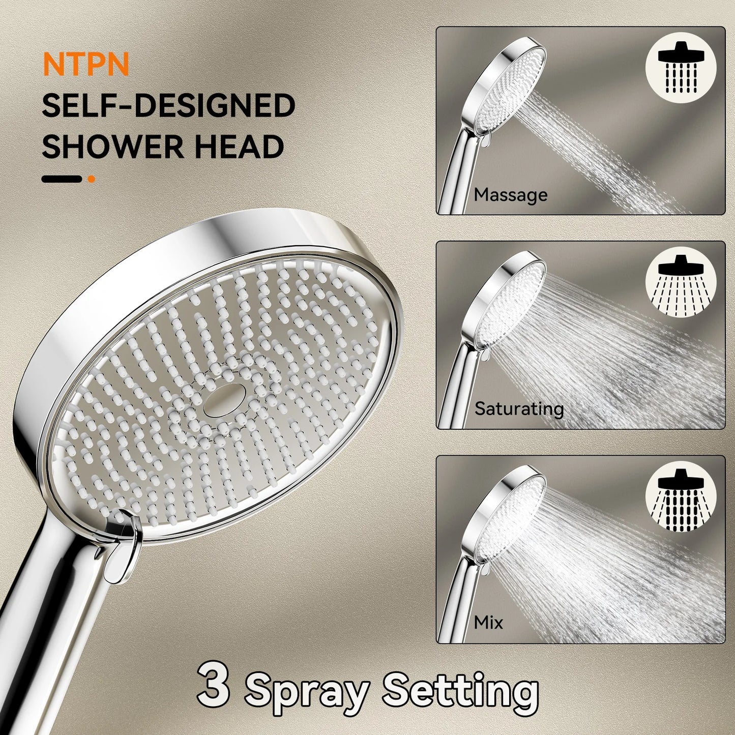 Tandem Shower Head For Couples With Handheld Dual Shower Heads