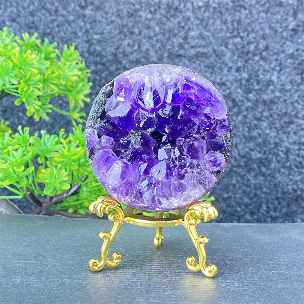 Natural Amethyst Geode Crystal Ornament With Decorative Display Base
