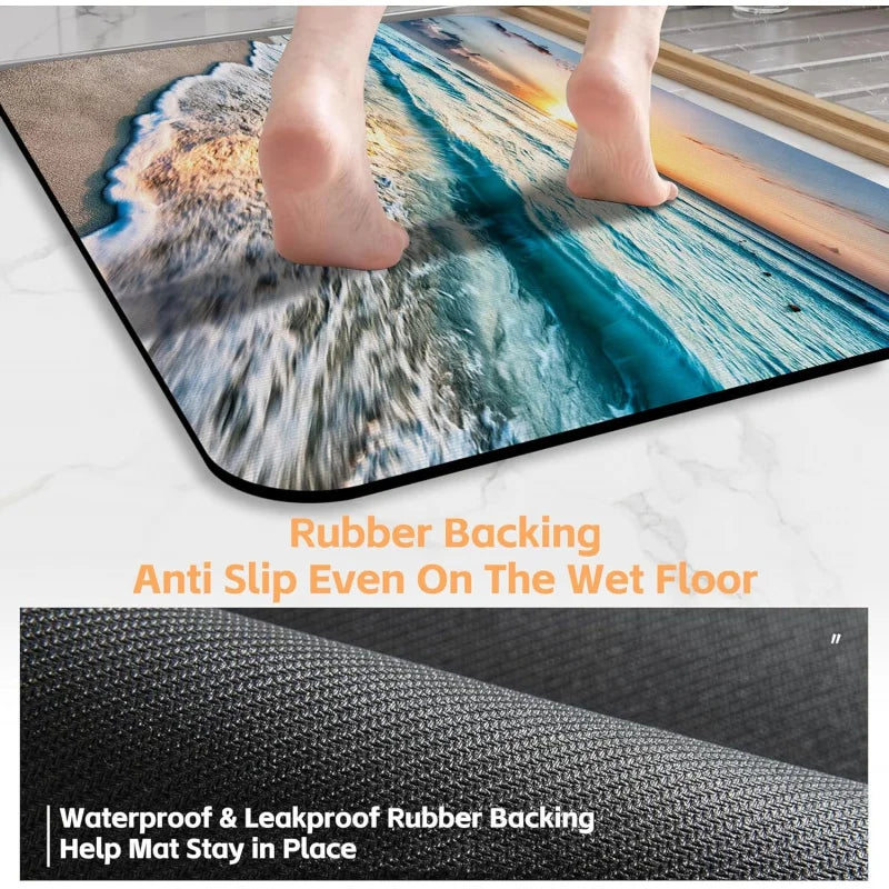 Beach Sunrise Bath Rug Non Slip Quick Dry Machine Washable Mat