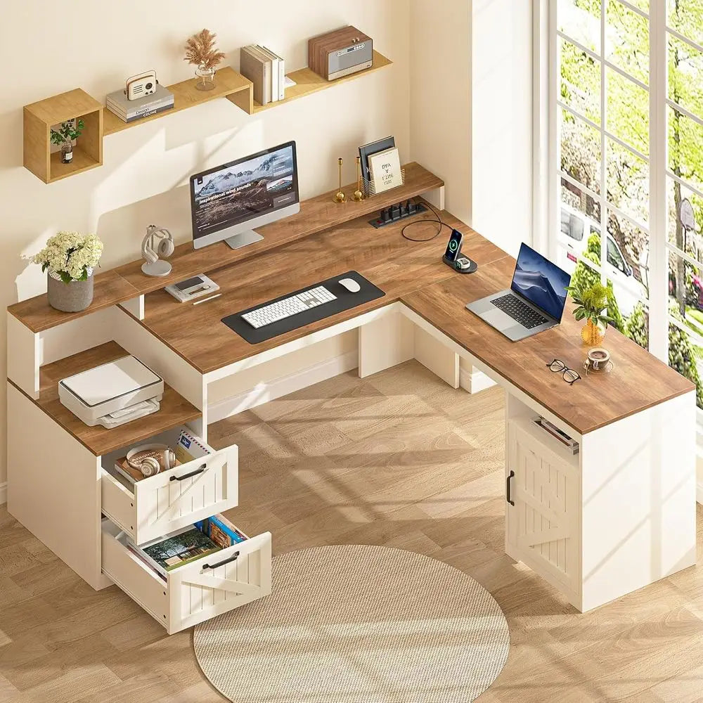 L Shaped Executive Desk With Storage And Power Outlets