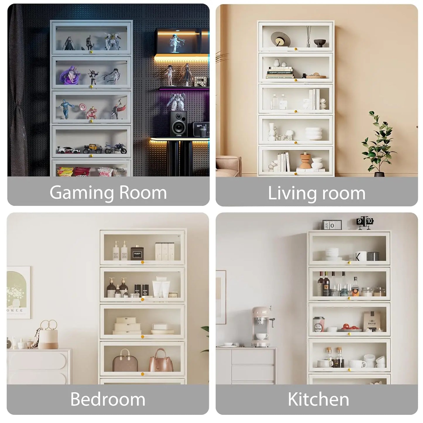 ZHILU Display Cabinet With LED Lighting 5 Tier Curio And Acrylic Glass Doors