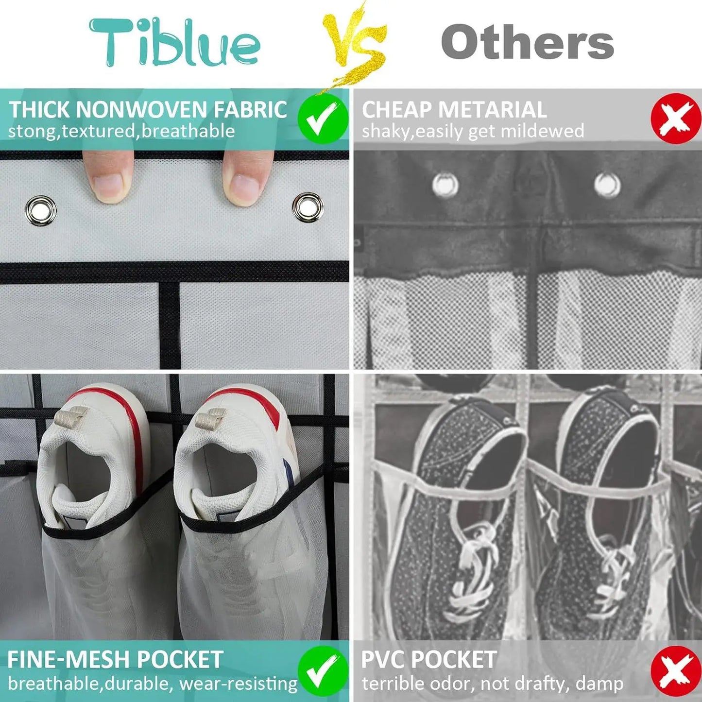 Over The Door Hanging Shoe Rack Organizer Equipped with 24/35 Large Breathable Mesh Storage Pockets, Multifunctional Space Saving Closet Shoe Holder for Household Shoe Storage