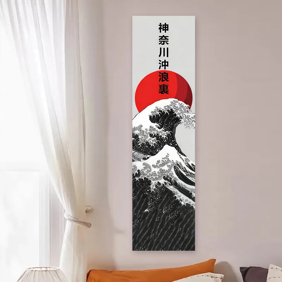 Japanese Ocean Waves Tapestry Red Sun Wall Decor Landscape Art