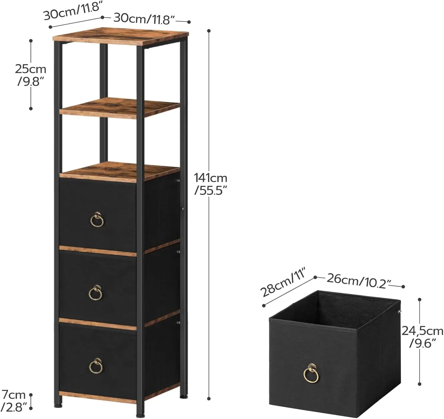 Rustic Floor Cabinet With 3 Drawers For Bathroom And Living Room Storage
