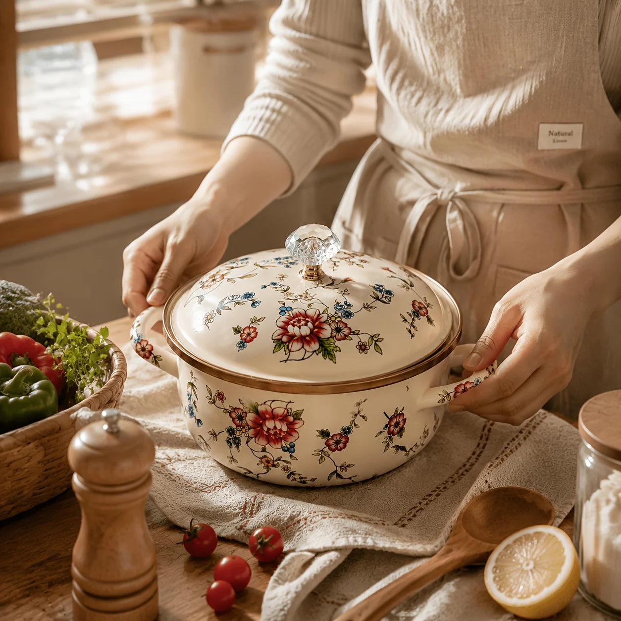 1Pc Thickened Enamel Stock Pot With Two Side Handles, Large Cooking Pot For Soup, Stew, Boiling, Pasta And Kitchen Use