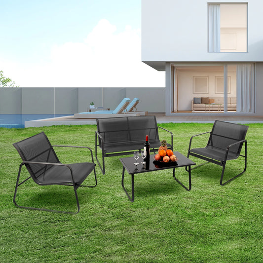 JHK Outdoor 4 Piece Patio Furniture Set with Metal Table