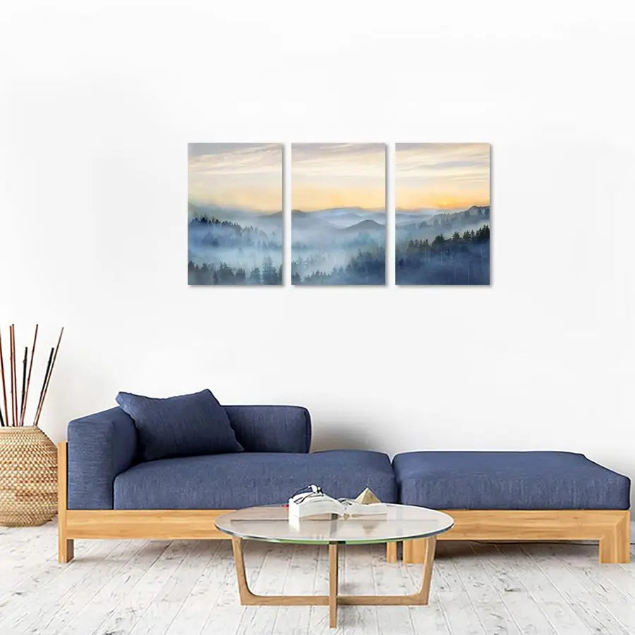 Sunrise Misty Forest 3 Panel Wall Art Canvas Decor