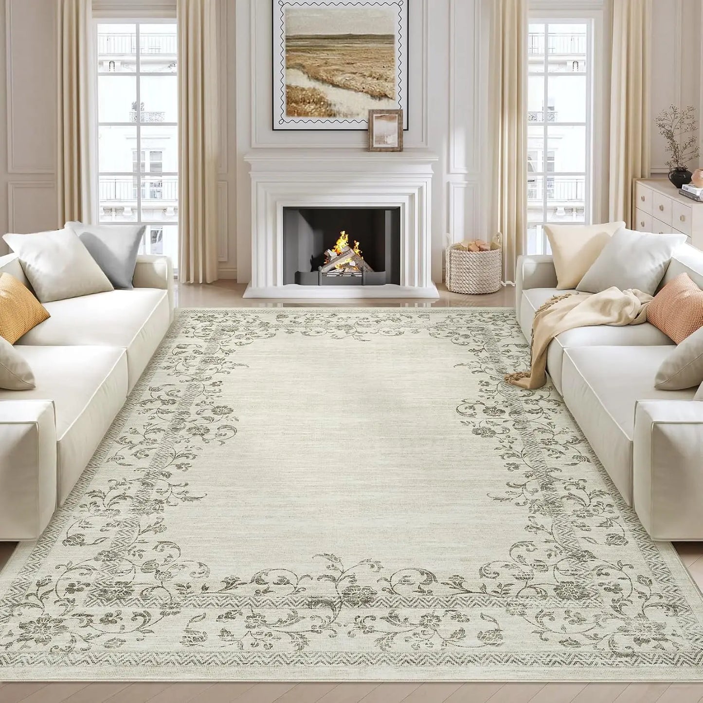 HiMISS Washable Floral Area Rug For Living Room And Bedroom