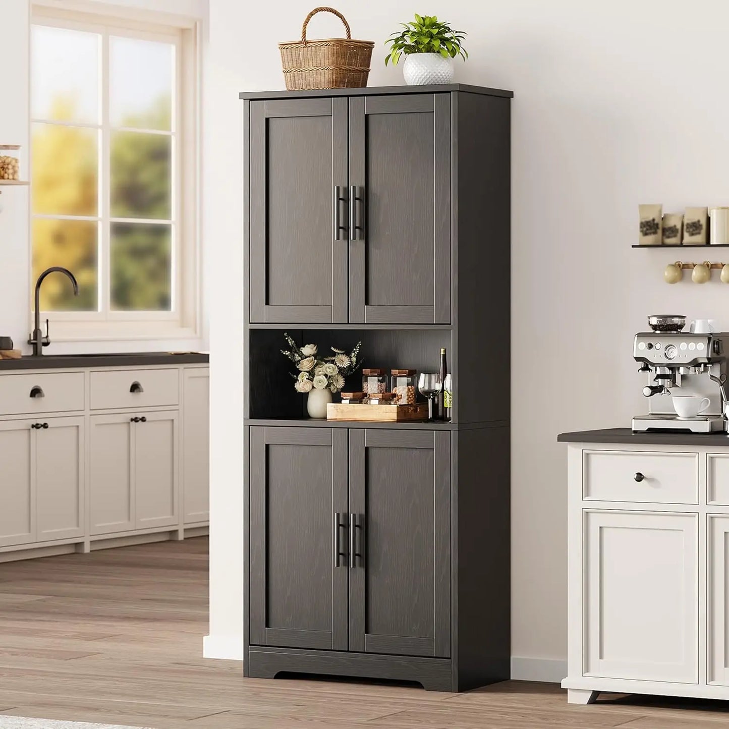 Studyset Freestanding Kitchen Pantry Cabinet With Adjustable Shelves
